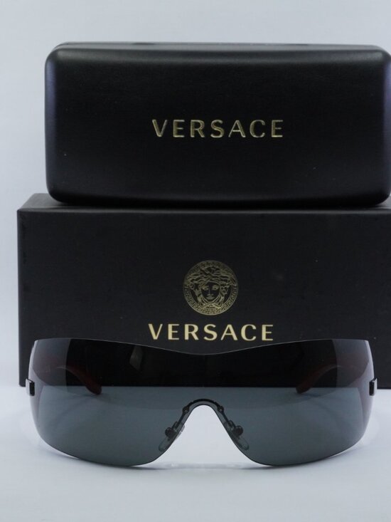Versace VE2054 100187 Shield Sunglasses – Gunmetal/Dark Grey display picture 1